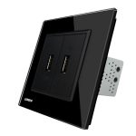 Priza dubla USB Livolo cu rama din sticla, negru, VL-C792USB-12