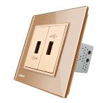 Priza dubla USB Livolo cu rama din sticla, auriu, VL-C792USB-13