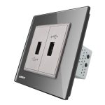 Priza dubla USB Livolo cu rama din sticla, gri, VL-C792USB-15