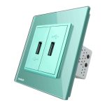 Priza dubla USB Livolo cu rama din sticla, verde, VL-C792USB-18