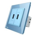 Priza dubla USB Livolo cu rama din sticla, albastru, VL-C792USB-19