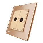 Priza dubla TV Livolo cu rama din sticla, auriu, VL-C792V-13