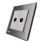 Priza dubla TV Livolo cu rama din sticla, gri, VL-C792V-15