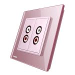 Priza dubla audio Livolo cu rama din sticla, roz, VL-C792AD-17