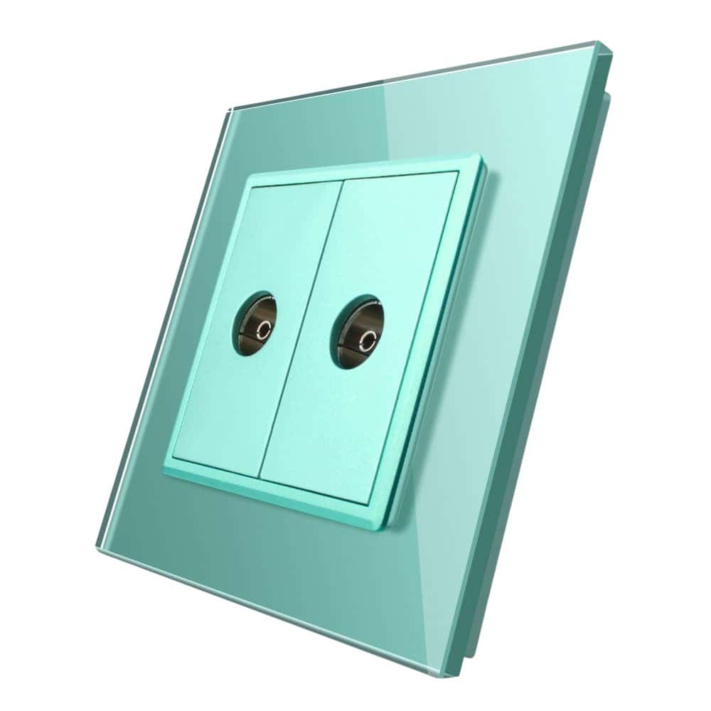 Priza dubla TV Livolo cu rama din sticla, verde, VL-C792V-18