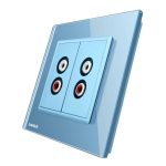 Priza dubla audio Livolo cu rama din sticla, albastru, VL-C792AD-19