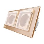 Priza dubla Livolo cu rama din sticla si capac de protectie rezistent la apa, auriu, VL-C7C2EUWF-13
