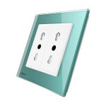 Priza dubla module inguste Livolo cu rama din sticla - standard german, verde, VL-C9-C2IT-18