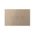 Intrerupator triplu cap scara / cap cruce cu touch Livolo din sticla, standard Italian, protocol ZigBee - Serie noua, auriu, VL-FC3SZ-3G-13 - imagine 2