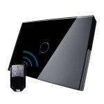 Intrerupator wireless cu touch Livolo din sticla si telecomanda inclusa-standard italian, negru, VL-C1/FC1R-3G-12