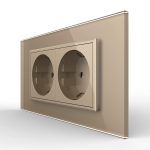 Priza dubla Livolo cu rama din sticla 4M, standard Italian, Serie noua, auriu, VL-C9-2C1EU-13 - imagine 2