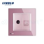 Priza dubla TV + priza internet Livolo cu rama din sticla, roz, VL-C791VC-17 - imagine 2