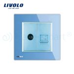 Priza dubla TV + priza internet Livolo cu rama din sticla, albastru, VL-C791VC-19 - imagine 2