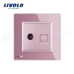 Priza dubla TV + Telefon Livolo cu rama din sticla, roz, VL-C791VT-17 - imagine 2