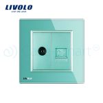 Priza dubla TV + Telefon Livolo cu rama din sticla, verde, VL-C791VT-18 - imagine 2