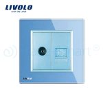 Priza dubla TV + Telefon Livolo cu rama din sticla, albastru, VL-C791VT-19 - imagine 2