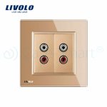 Priza dubla audio Livolo cu rama din sticla, auriu, VL-C792AD-13 - imagine 2