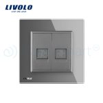 Priza dubla Telefon Livolo cu rama din sticla, gri, VL-C792T-15 - imagine 2