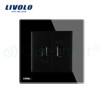 Priza dubla USB Livolo cu rama din sticla, negru, VL-C792USB-12 - imagine 2