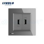Priza dubla USB Livolo cu rama din sticla, gri, VL-C792USB-15 - imagine 2