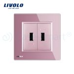 Priza dubla USB Livolo cu rama din sticla, roz, VL-C792USB-17 - imagine 2
