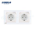 Priza dubla Livolo cu rama din sticla si capac de protectie rezistent la apa, alb, VL-C7C2EUWF-11 - imagine 2