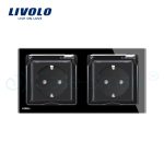 Priza dubla Livolo cu rama din sticla si capac de protectie rezistent la apa, negru, VL-C7C2EUWF-12 - imagine 2