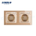 Priza dubla Livolo cu rama din sticla si capac de protectie rezistent la apa, auriu, VL-C7C2EUWF-13 - imagine 2