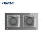 Priza dubla Livolo cu rama din sticla si capac de protectie rezistent la apa, gri, VL-C7C2EUWF-15 - imagine 2