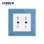 Priza dubla module inguste Livolo cu rama din sticla - standard german, albastru, VL-C9-C2IT-19 - imagine 2