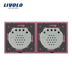 Intrerupator dublu + dublu cu touch Livolo din sticla, roz, VL-C702/C702-17 - imagine 3