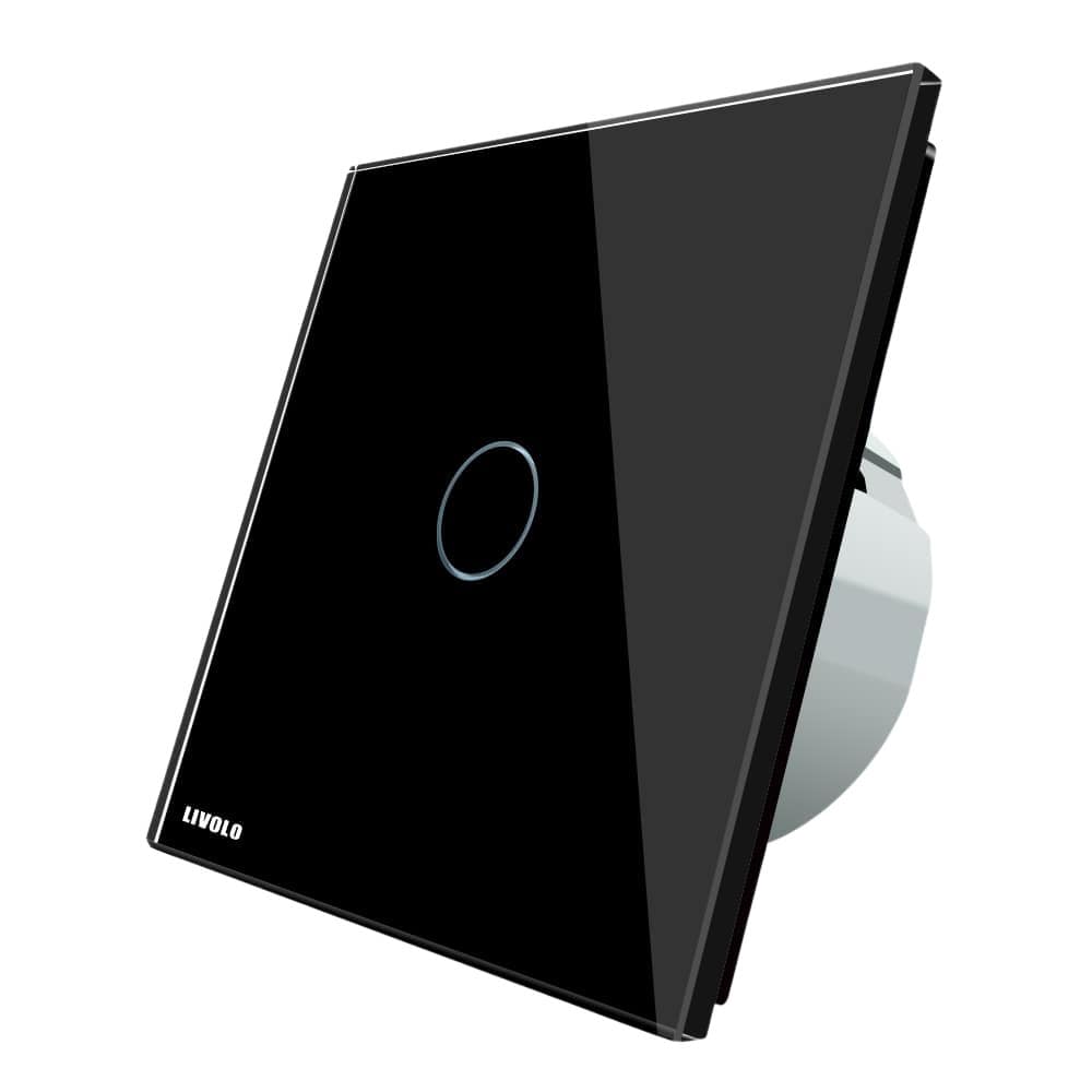 Intrerupator wireless cu variator cu touch Livolo din sticla, negru, VL-C701DR-12