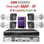 KIT 4 Camere video IP PoE, 8MP Dual Light IR si ColorVu, IR 30m, WL 30m, 2.8mm, Microfon, NVR PoE, HDD 1TB, HIKVISION - KIT4CHAHIP-4A28IRWL-WDT1