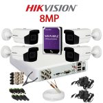 KIT 4 Camere video complet, 8MP, 2.8mm, IR 60m, DVR, HDD 1TB, Cablu, HIKVISION - KIT4CHA-4A2860-WDT1N