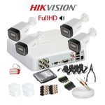 KIT 4 Camere video complet, FullHD, 2.8mm, IR 40m, Microfon, DVR, HDD 1TB, Cablu 100 metri, HIKVISION - KIT4CHA-4CAA-TT1CA