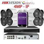 KIT 8 Camere video IP PoE ColorVu, 4MP, 2.8mm, Lumina Alba 30m, NVR PoE, HDD 1TB, HIKVISION - KIT8CHAHIPCVU-4A28C-WDT1
