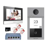 KIT videointerfon Smart pentru o familie, Rj45 + Wi-Fi 2.4Ghz, Switch PoE, Card, Tag, monitor 7 inch negru, - HIKVISION DS-KIS604-B