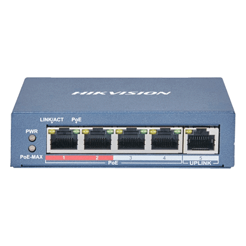 Switch 4 porturi 100 Mb PoE, 1 port uplink RJ45 100 Mb, SMART Management - HIKVISION DS-3E1105P-EI-M