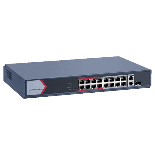 Switch 16 porturi PoE 100Mbps, 1 port Gigabit combo, 1 Gigabit RJ45, SMART Management - HIKVISION DS-3E1318P-EI-M