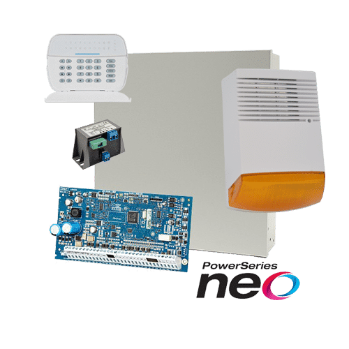 Kit alarma la efractie DSC NEO cu sirena exterioara KIT2016BS