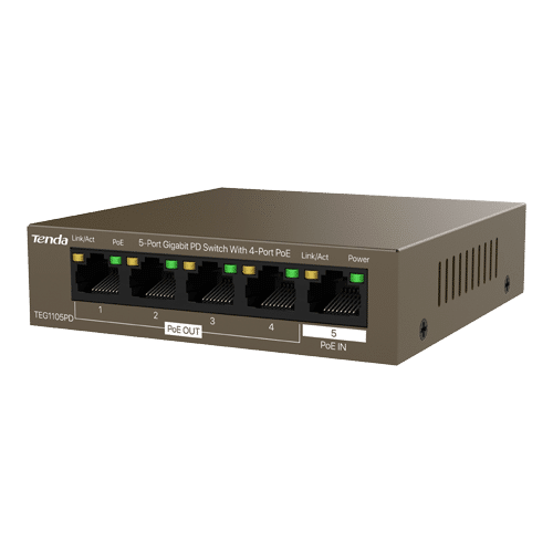 Switch 4 porturi PoE OUT, 1 port PoE IN, Gigabit – TENDA TND-TEG1105PD