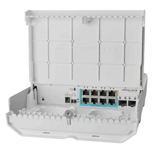 Smart Switch outdoor, 8 x Gigabit (7 PoE in), 2 x SFP+ 10Gbps – Mikrotik CSS610-1Gi-7R-2S+OUT