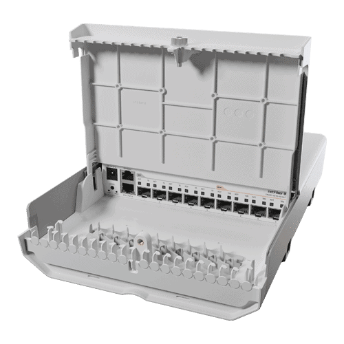 Switch netFiber 9, 4 x SFP+ 10G, 5 x SFP 1G, 1 x Gigabit (PoE-In), outdoor - MikroTik CRS310-1G-5S-4S+OUT