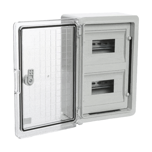 Cutie modulara IP65 din ABS gri, usa transparenta, 2 x 9 module, 250x350x150 mm PP3112