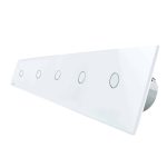 Intrerupator LIVOLO cu touch din sticla cu 5 intrerupatoare simple, alb, BB-C7-5C1-11