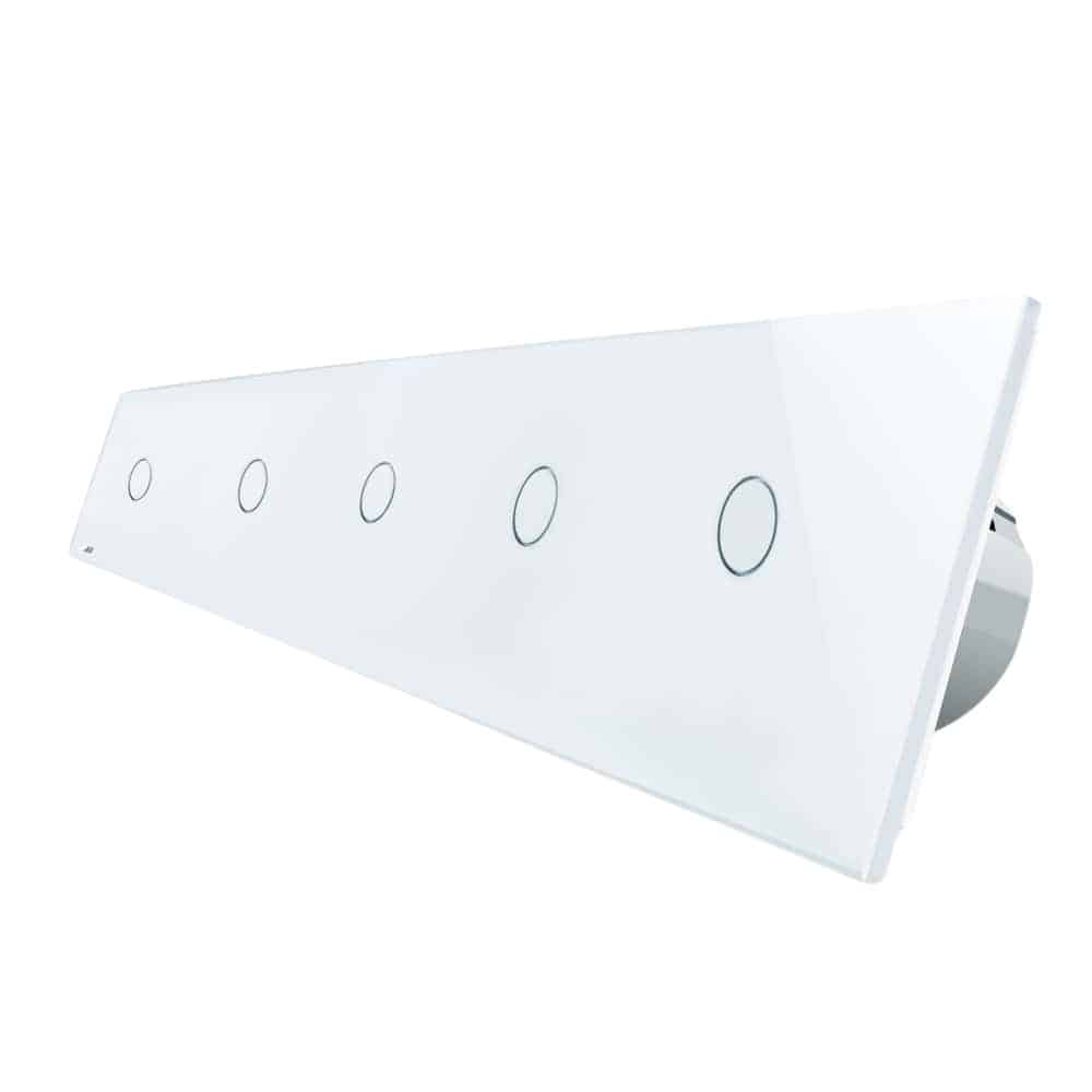 Intrerupator LIVOLO cu touch din sticla cu 5 intrerupatoare simple, alb, BB-C7-5C1-11