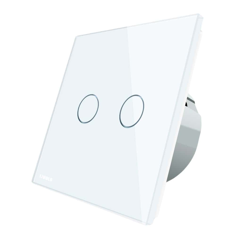 Intrerupator dublu cu revenire (reset) Livolo cu touch din sticla, alb, VL-C702H-11