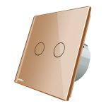 Intrerupator dublu cu revenire (reset) Livolo cu touch din sticla, auriu, VL-C702H-13
