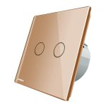 Intrerupator draperie wireless cu touch Livolo din sticla, auriu, VL-C702WR-13