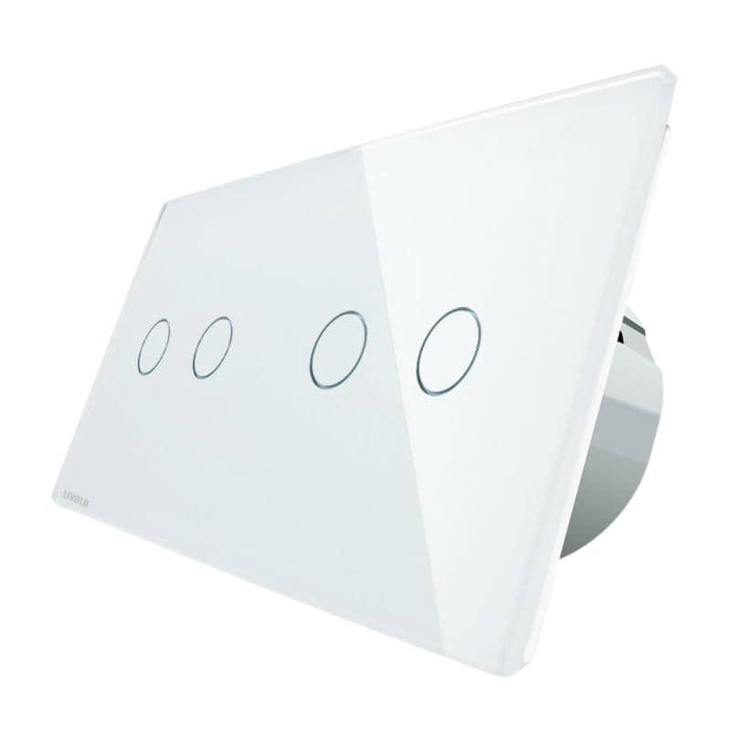 Intrerupator dublu + dublu cu touch Wireless Livolo din sticla, alb, VL-C702R/C702R-11